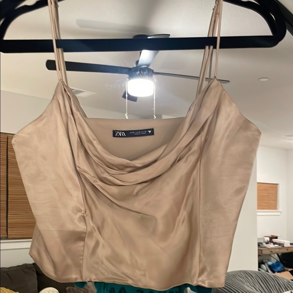 Zara Women's Cream Satin Cowl Neck Camisole